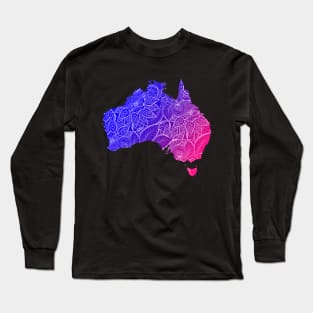 Colorful mandala art map of Australia with text in blue and violet Long Sleeve T-Shirt